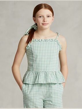 Gingham Cropped Cotton Madras Top (Size 7) and Pant (Size 8)
